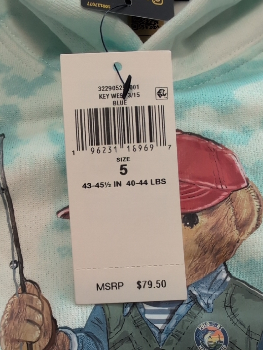 Ralph Lauren Kids Polo Bear Hoodie in Light Blue and White Tie-Dye - Picture 11 of 12